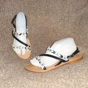 L'INTERVALLE-Black Leather-Sparkly White/Silver Applique Stars-Sz 40/9-Excellent